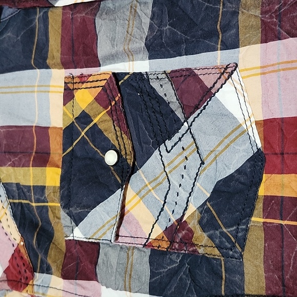 BKE ATHLETIC FIT PLAID ACID-WASH PEARL SNAP-BUTTON LONG-SLEEVED SHIRT L - Picture 4 of 14